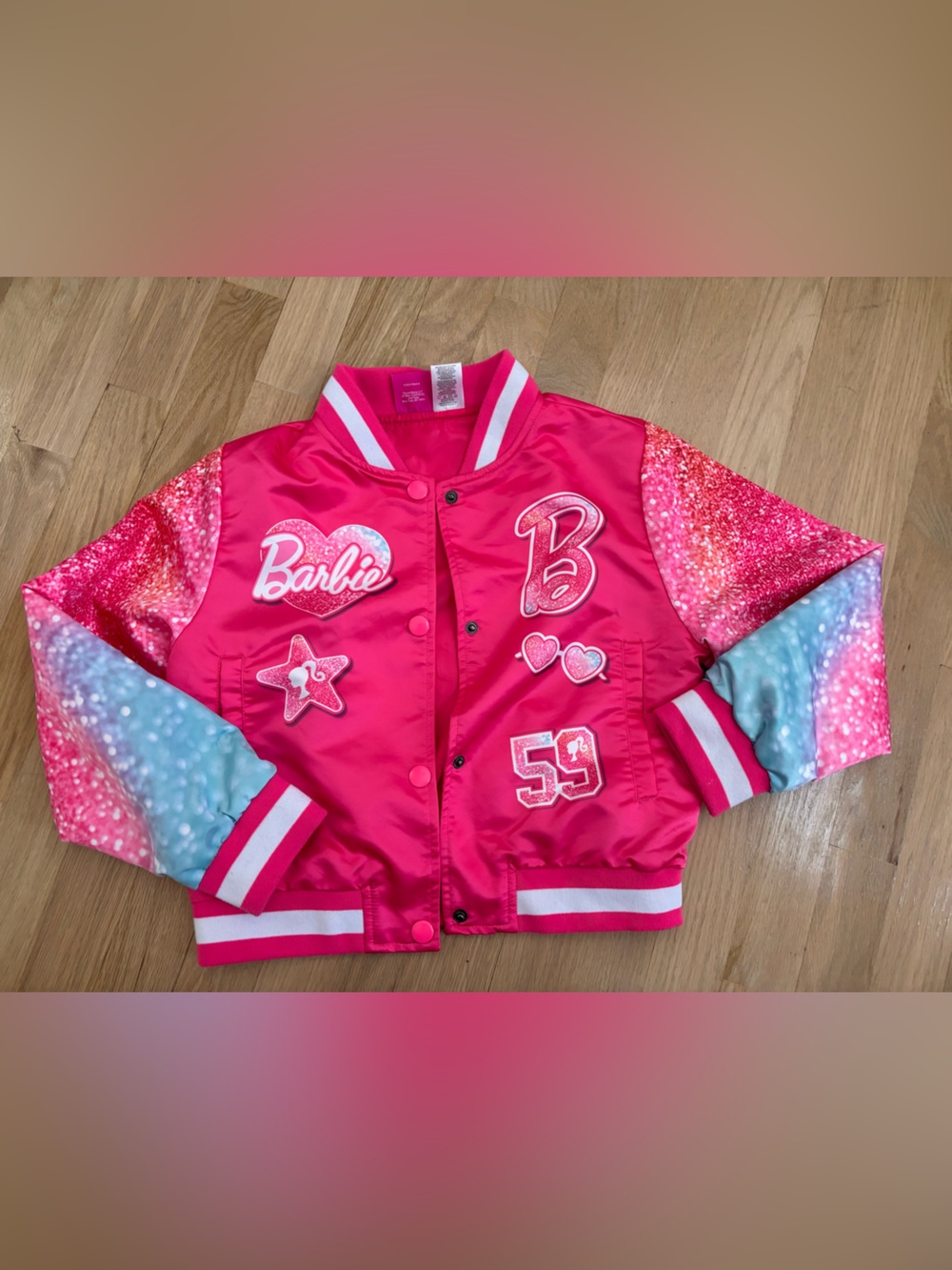 Barbie varsity jacket Girls 7/8 Pink & Blue